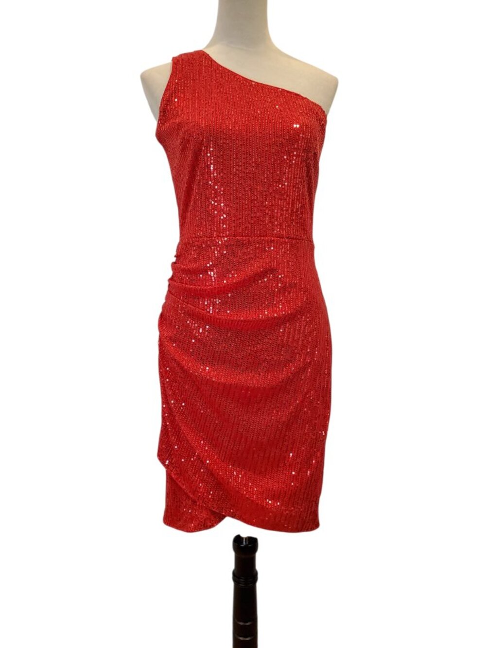 GRACE KARIN SZ M Womens Sequin One Shoulder Bodycon Party Cocktail Dress in Red